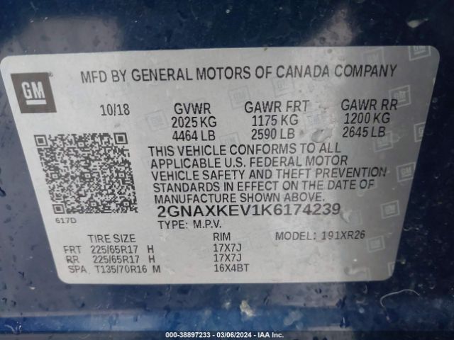 Photo 8 VIN: 2GNAXKEV1K6174239 - CHEVROLET EQUINOX 