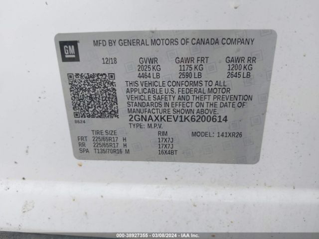 Photo 8 VIN: 2GNAXKEV1K6200614 - CHEVROLET EQUINOX 