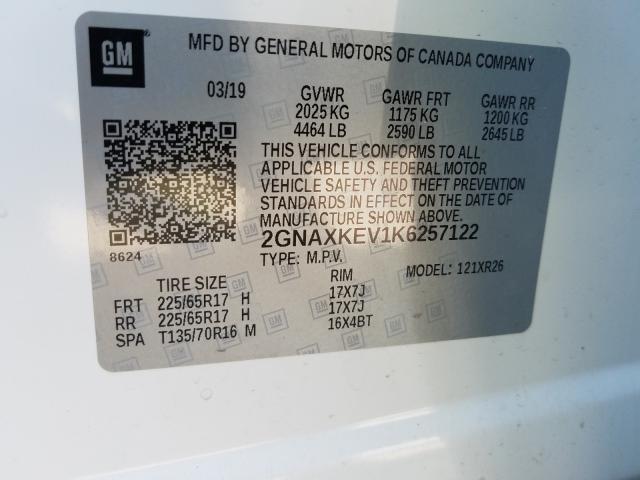 Photo 9 VIN: 2GNAXKEV1K6257122 - CHEVROLET EQUINOX LT 