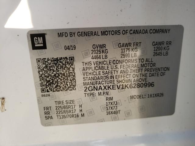 Photo 9 VIN: 2GNAXKEV1K6280996 - CHEVROLET EQUINOX LT 