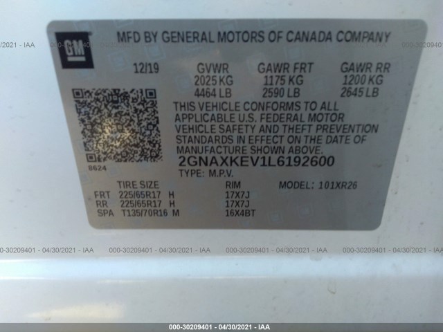 Photo 8 VIN: 2GNAXKEV1L6192600 - CHEVROLET EQUINOX 