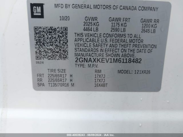 Photo 8 VIN: 2GNAXKEV1M6118482 - CHEVROLET EQUINOX 