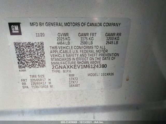 Photo 8 VIN: 2GNAXKEV1M6124380 - CHEVROLET EQUINOX 