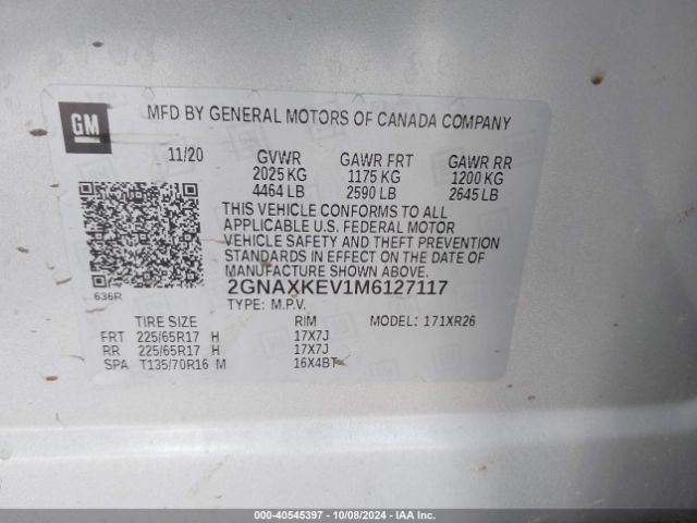 Photo 8 VIN: 2GNAXKEV1M6127117 - CHEVROLET EQUINOX 