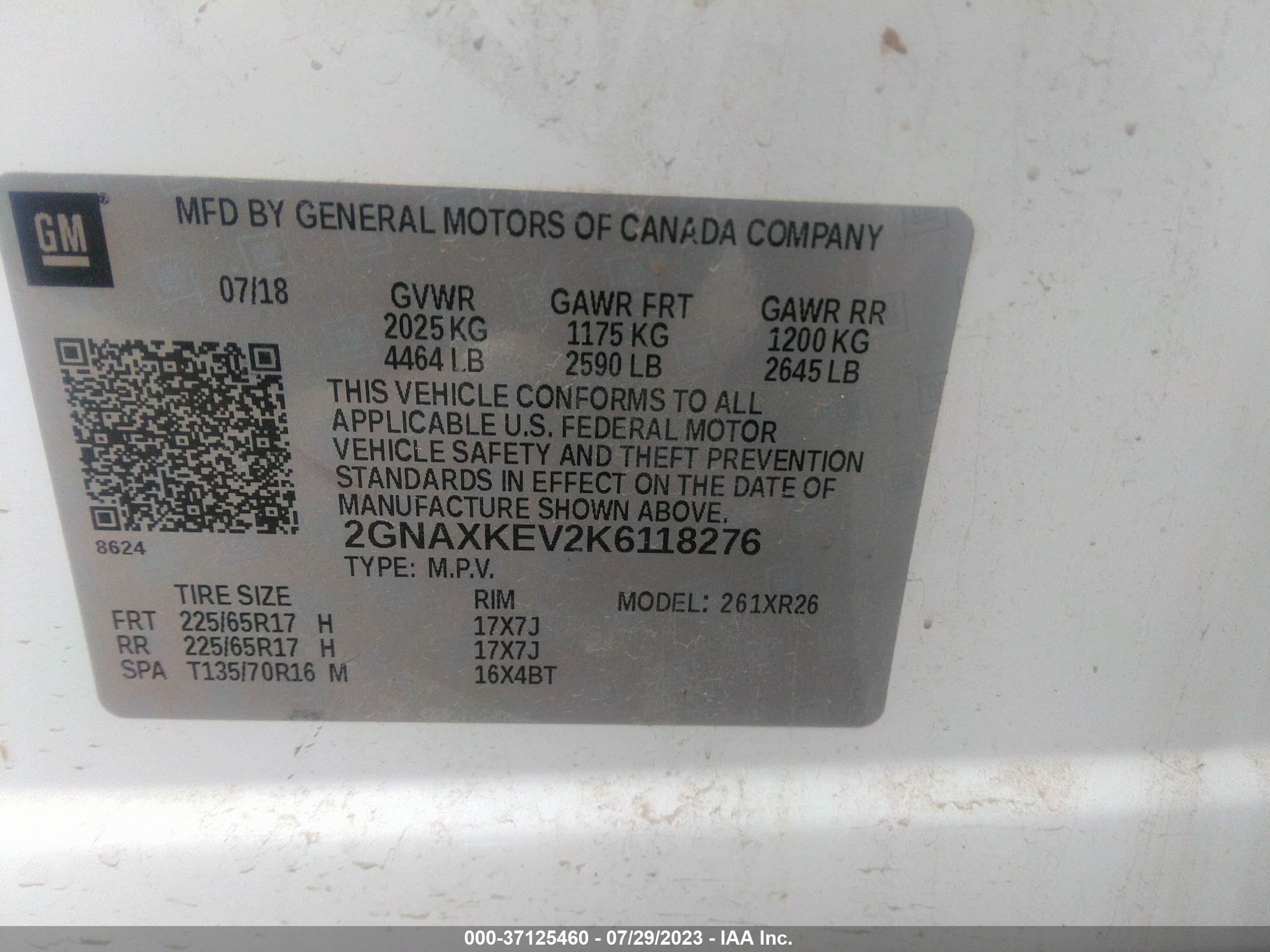 Photo 8 VIN: 2GNAXKEV2K6118276 - CHEVROLET EQUINOX 