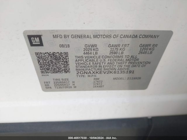 Photo 8 VIN: 2GNAXKEV2K6135191 - CHEVROLET EQUINOX 