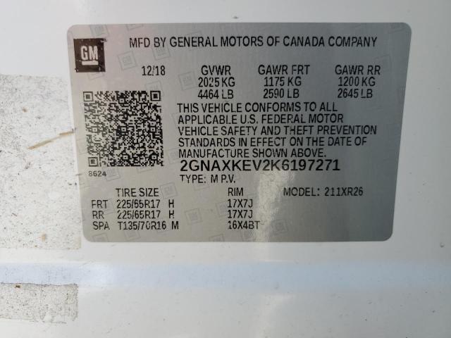 Photo 12 VIN: 2GNAXKEV2K6197271 - CHEVROLET EQUINOX LT 