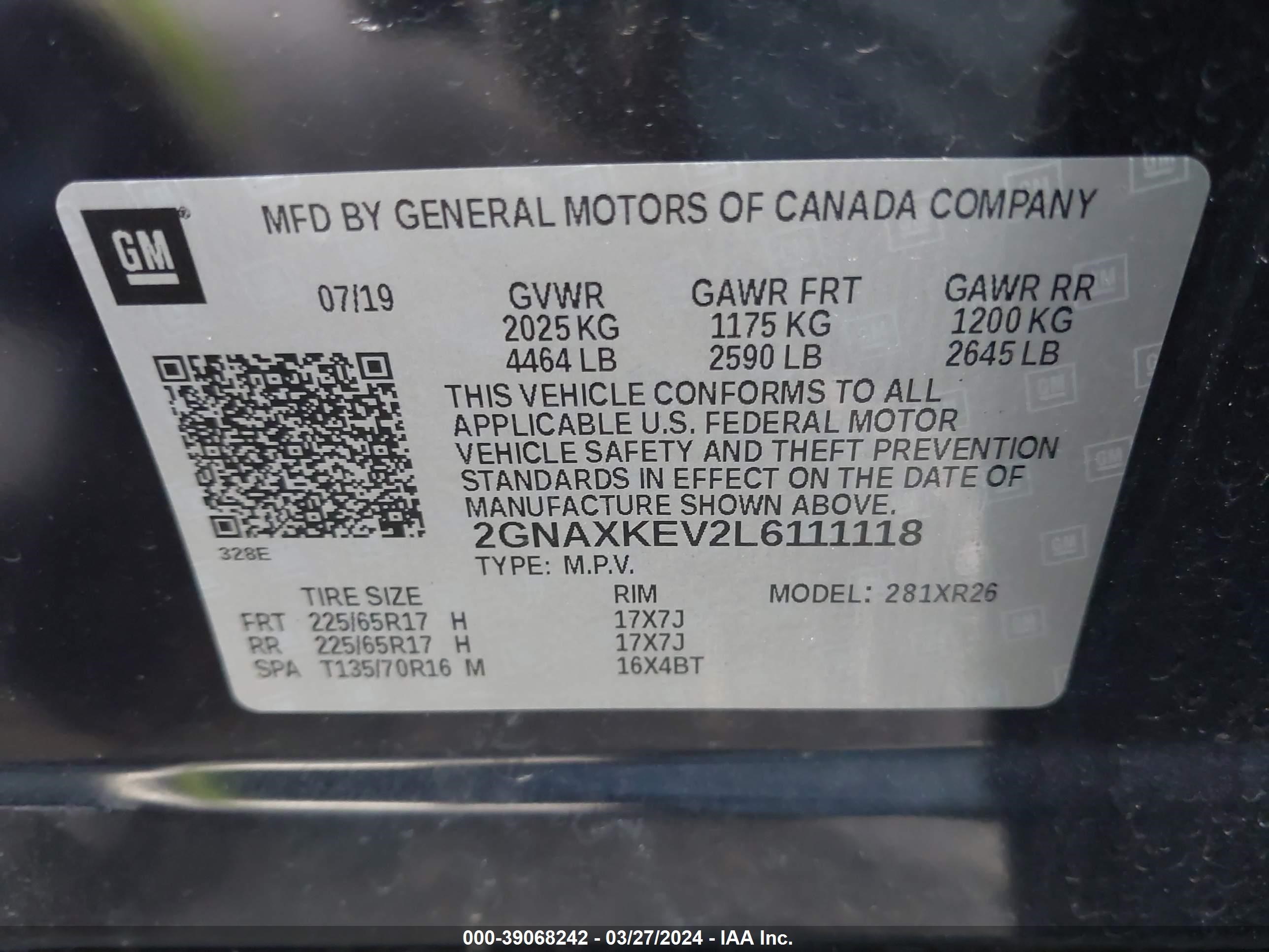 Photo 8 VIN: 2GNAXKEV2L6111118 - CHEVROLET EQUINOX 