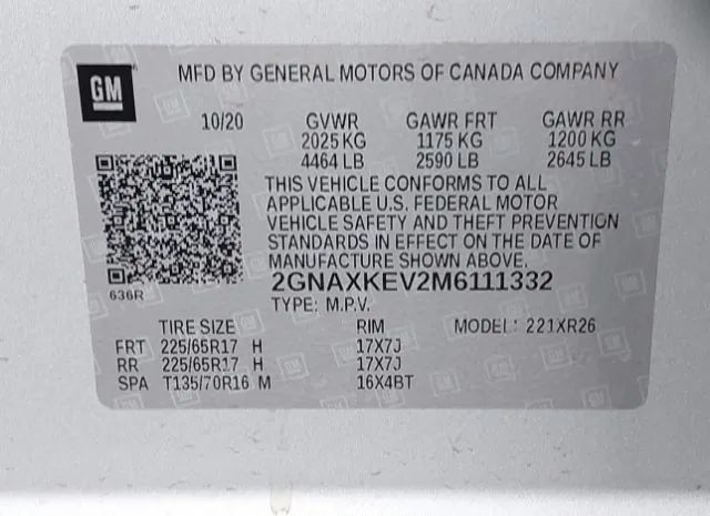 Photo 8 VIN: 2GNAXKEV2M6111332 - CHEVROLET EQUINOX 