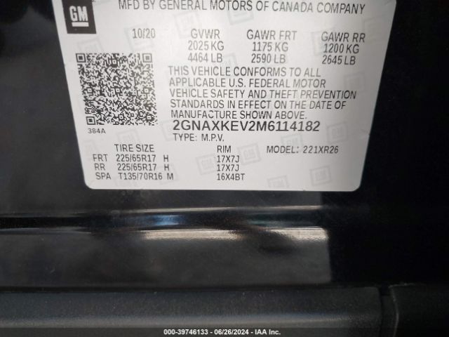 Photo 8 VIN: 2GNAXKEV2M6114182 - CHEVROLET EQUINOX 