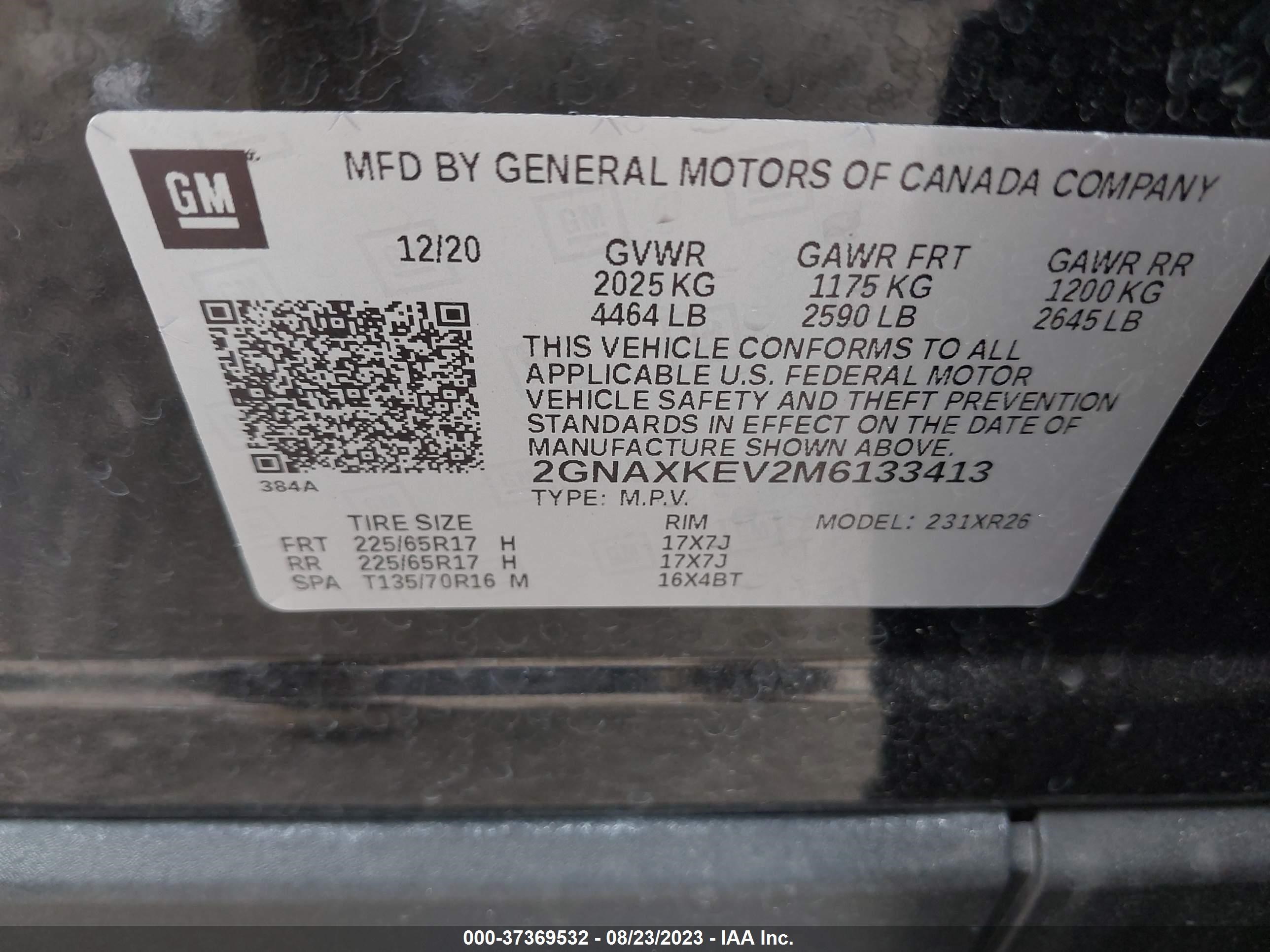 Photo 8 VIN: 2GNAXKEV2M6133413 - CHEVROLET EQUINOX 