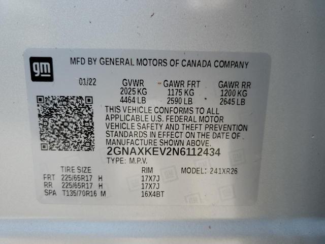 Photo 12 VIN: 2GNAXKEV2N6112434 - CHEVROLET EQUINOX LT 