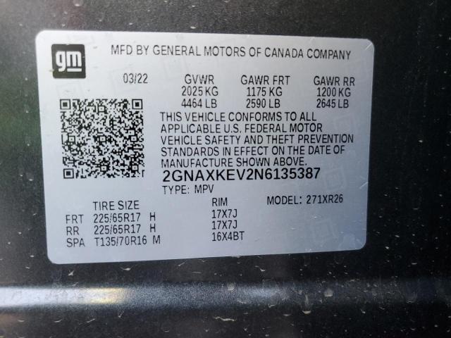 Photo 13 VIN: 2GNAXKEV2N6135387 - CHEVROLET EQUINOX LT 