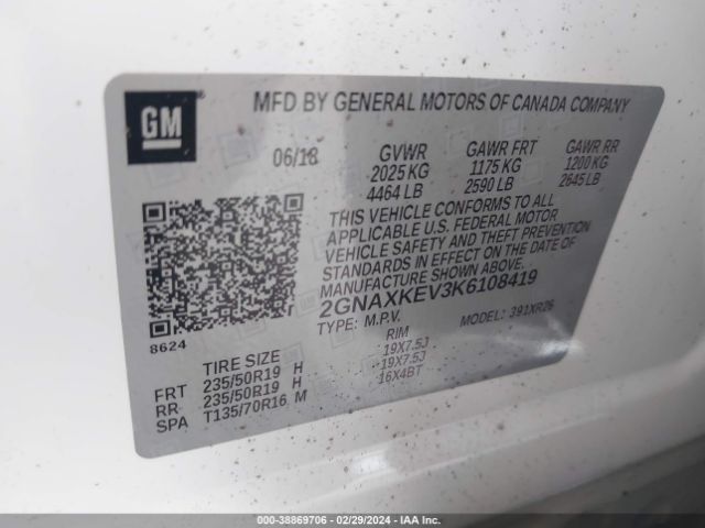 Photo 8 VIN: 2GNAXKEV3K6108419 - CHEVROLET EQUINOX 