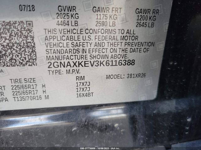 Photo 8 VIN: 2GNAXKEV3K6116388 - CHEVROLET EQUINOX 