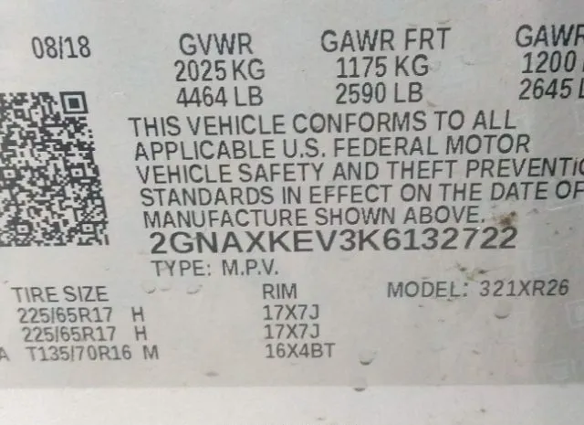 Photo 8 VIN: 2GNAXKEV3K6132722 - CHEVROLET EQUINOX 