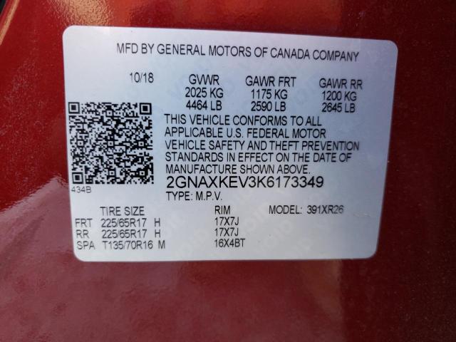 Photo 9 VIN: 2GNAXKEV3K6173349 - CHEVROLET EQUINOX 