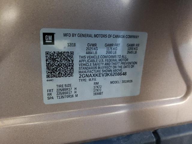 Photo 9 VIN: 2GNAXKEV3K6208648 - CHEVROLET EQUINOX LT 