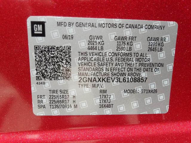 Photo 9 VIN: 2GNAXKEV3L6108857 - CHEVROLET EQUINOX LT 