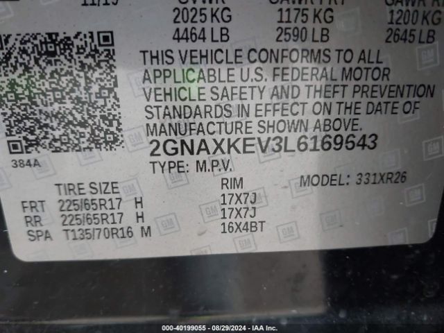 Photo 8 VIN: 2GNAXKEV3L6169643 - CHEVROLET EQUINOX 