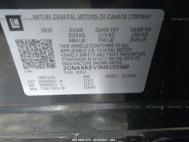 Photo 8 VIN: 2GNAXKEV3M6102560 - CHEVROLET EQUINOX 