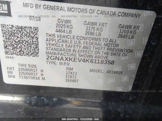 Photo 8 VIN: 2GNAXKEV4K6118358 - CHEVROLET EQUINOX 