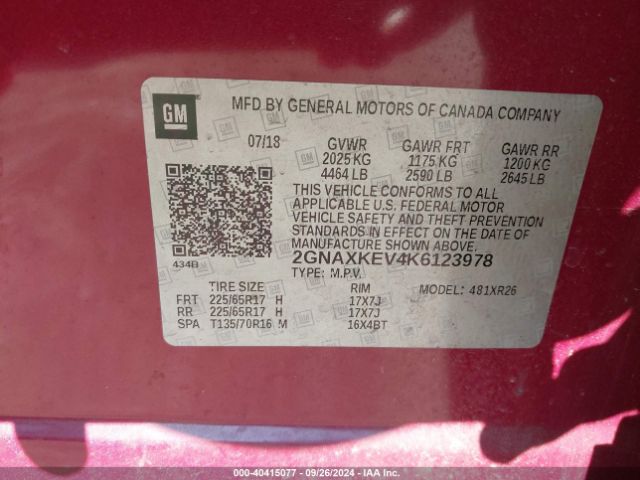 Photo 8 VIN: 2GNAXKEV4K6123978 - CHEVROLET EQUINOX 