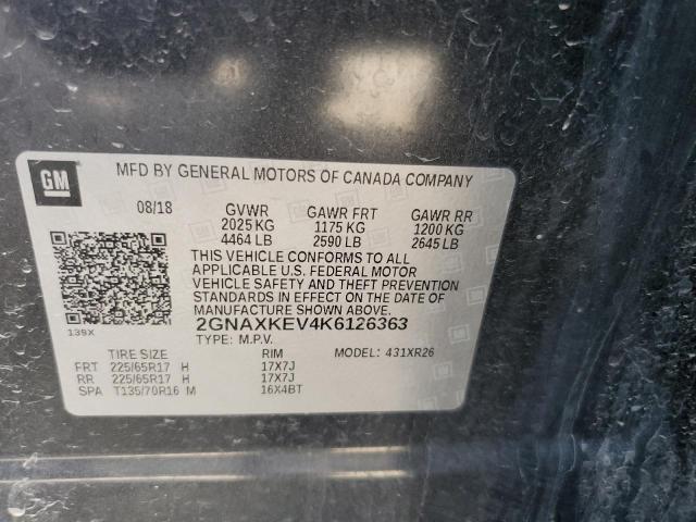 Photo 9 VIN: 2GNAXKEV4K6126363 - CHEVROLET EQUINOX LT 