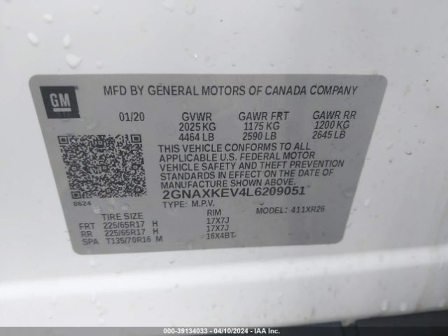 Photo 8 VIN: 2GNAXKEV4L6209051 - CHEVROLET EQUINOX 