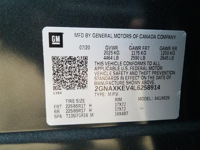 Photo 9 VIN: 2GNAXKEV4L6258914 - CHEVROLET EQUINOX LT 