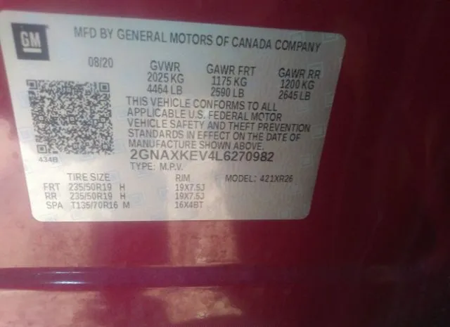 Photo 8 VIN: 2GNAXKEV4L6270982 - CHEVROLET EQUINOX 