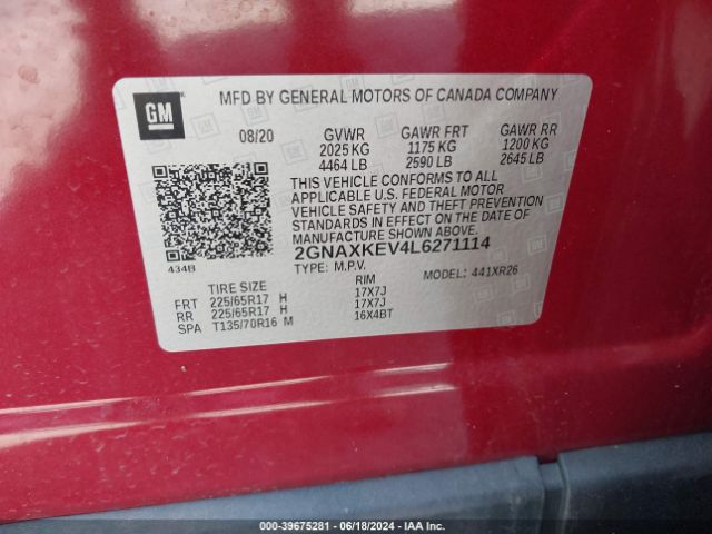 Photo 8 VIN: 2GNAXKEV4L6271114 - CHEVROLET EQUINOX 