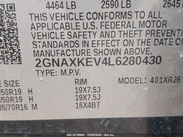 Photo 8 VIN: 2GNAXKEV4L6280430 - CHEVROLET EQUINOX 