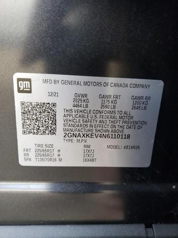 Photo 9 VIN: 2GNAXKEV4N6110118 - CHEVROLET EQUINOX LT 