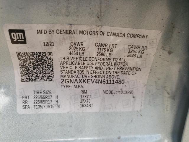 Photo 12 VIN: 2GNAXKEV4N6111480 - CHEVROLET EQUINOX LT 