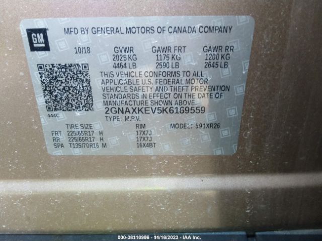 Photo 8 VIN: 2GNAXKEV5K6169559 - CHEVROLET EQUINOX 