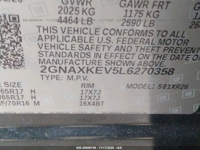 Photo 8 VIN: 2GNAXKEV5L6270358 - CHEVROLET EQUINOX 