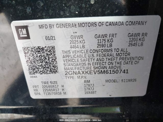 Photo 8 VIN: 2GNAXKEV5M6150741 - CHEVROLET EQUINOX 