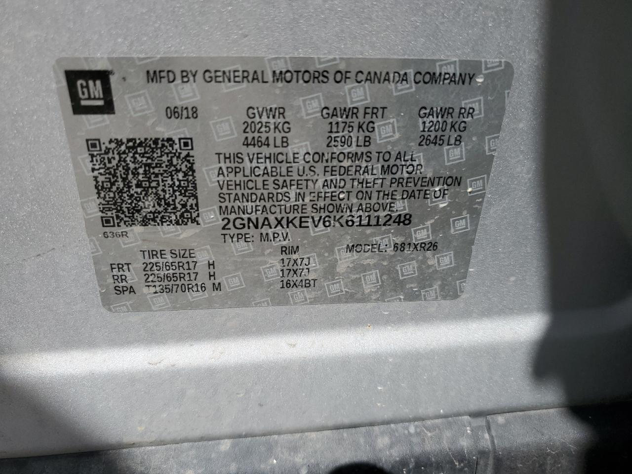 Photo 11 VIN: 2GNAXKEV6K6111248 - CHEVROLET EQUINOX 