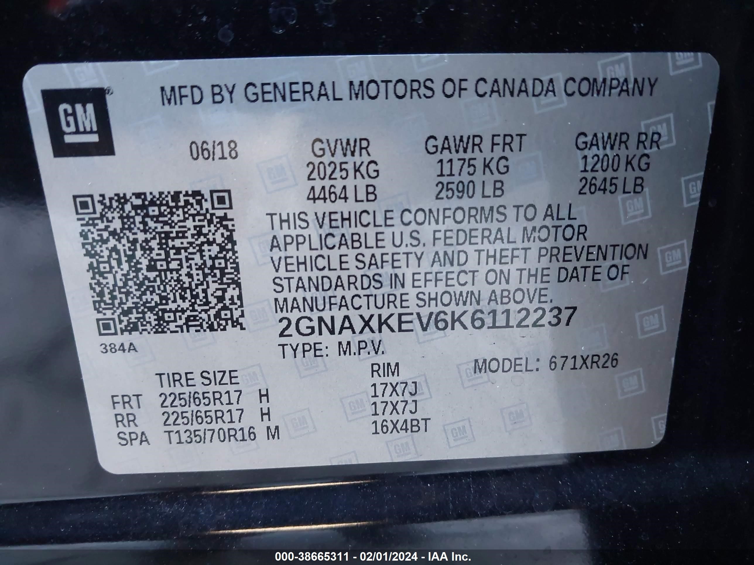 Photo 8 VIN: 2GNAXKEV6K6112237 - CHEVROLET EQUINOX 