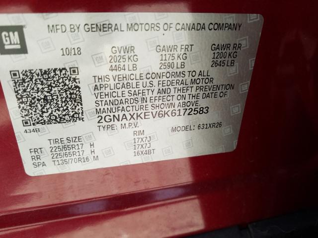 Photo 9 VIN: 2GNAXKEV6K6172583 - CHEVROLET EQUINOX LT 