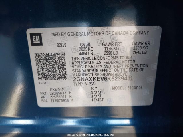 Photo 8 VIN: 2GNAXKEV6K6239411 - CHEVROLET EQUINOX 