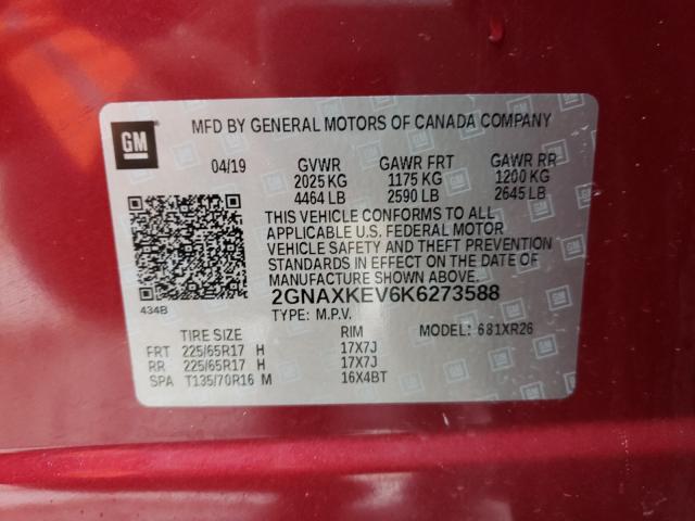 Photo 9 VIN: 2GNAXKEV6K6273588 - CHEVROLET EQUINOX LT 