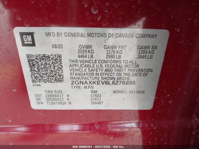 Photo 8 VIN: 2GNAXKEV6L6276895 - CHEVROLET EQUINOX 