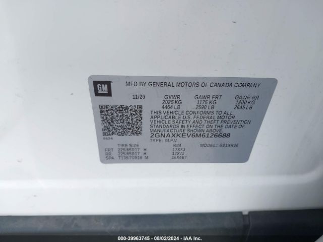 Photo 8 VIN: 2GNAXKEV6M6126688 - CHEVROLET EQUINOX 