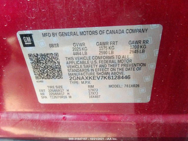 Photo 8 VIN: 2GNAXKEV7K6128446 - CHEVROLET EQUINOX 