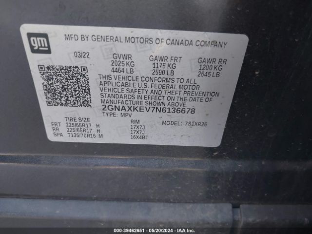 Photo 8 VIN: 2GNAXKEV7N6136678 - CHEVROLET EQUINOX 