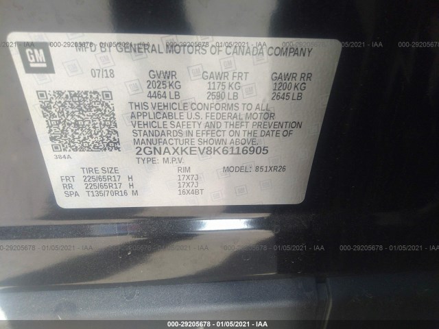 Photo 8 VIN: 2GNAXKEV8K6116905 - CHEVROLET EQUINOX 