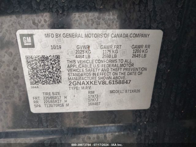 Photo 8 VIN: 2GNAXKEV8L6158847 - CHEVROLET EQUINOX 