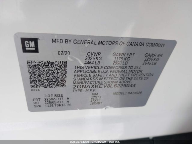 Photo 8 VIN: 2GNAXKEV8L6229044 - CHEVROLET EQUINOX 